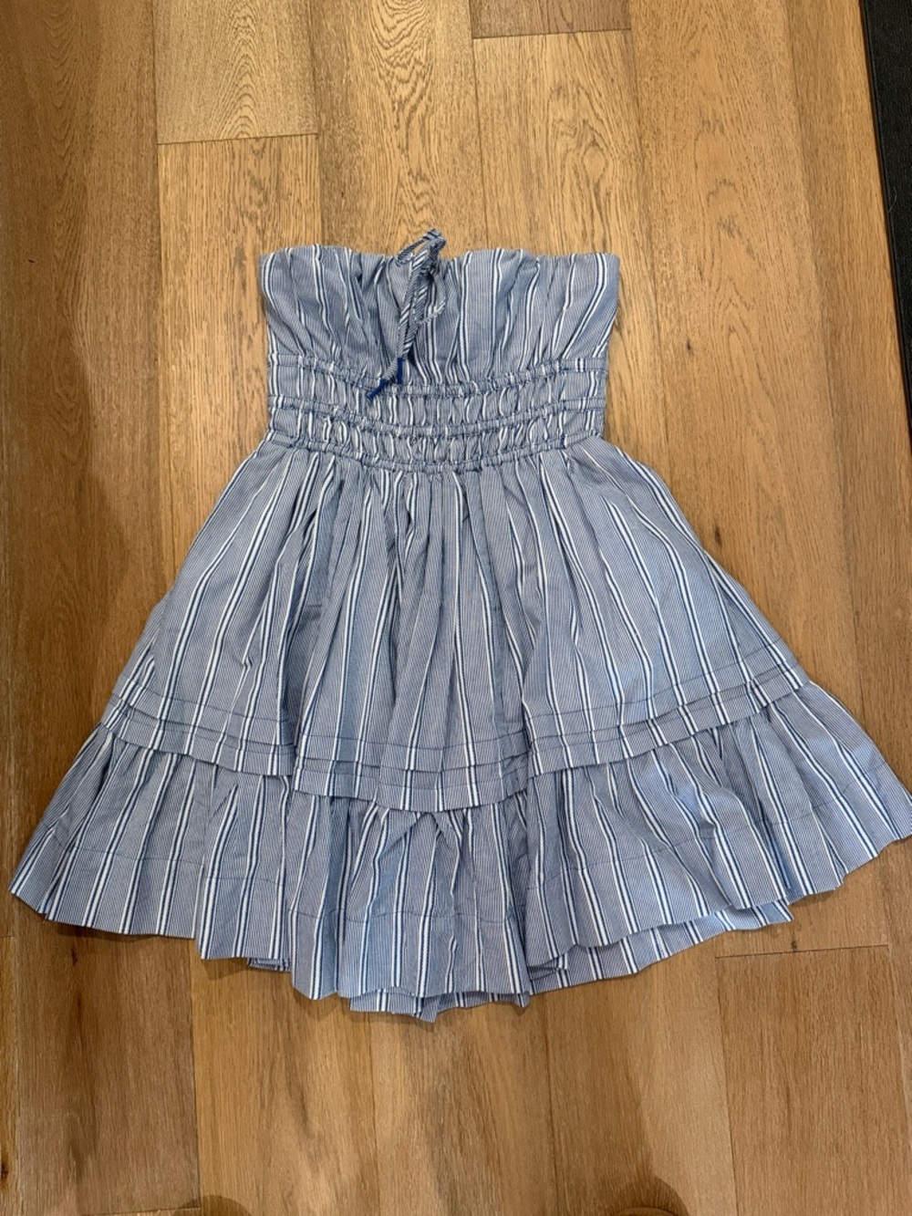 Anthropologie Blue and White Striped Strapless Sundress